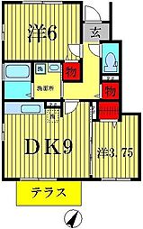 つくばエクスプレス 流山セントラルパーク駅 徒歩17分の賃貸アパート 1階2DKの間取り