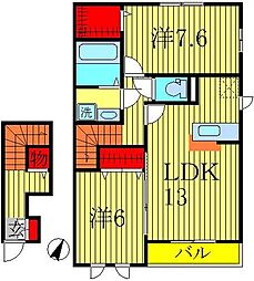 つくばエクスプレス 流山おおたかの森駅 徒歩30分の賃貸アパート 2階2LDKの間取り