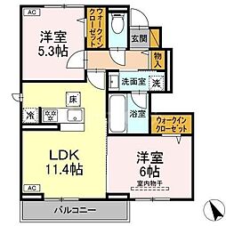 つくばエクスプレス 柏たなか駅 徒歩8分の賃貸アパート 1階2LDKの間取り