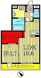つくばエクスプレス 流山おおたかの森駅 徒歩7分の賃貸アパート 2階1LDKの間取り