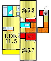東武野田線 豊四季駅 徒歩21分の賃貸マンション 2階2LDKの間取り