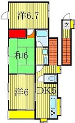 東武野田線 新柏駅 徒歩15分の賃貸アパート 2階3DKの間取り
