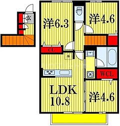 東武野田線 初石駅 徒歩7分の賃貸アパート 2階3LDKの間取り