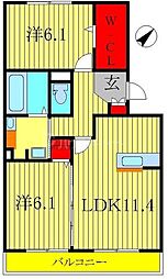 つくばエクスプレス 柏たなか駅 徒歩15分の賃貸アパート 3階2LDKの間取り