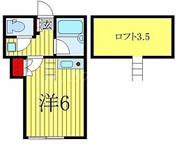 東武野田線 逆井駅 徒歩16分の賃貸アパート 1階ワンルームの間取り