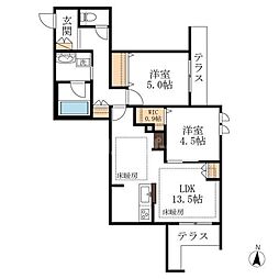 JR常磐線 柏駅 徒歩9分の賃貸マンション 1階2LDKの間取り