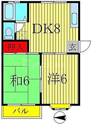 JR常磐線 北柏駅 徒歩6分の賃貸アパート 1階2DKの間取り