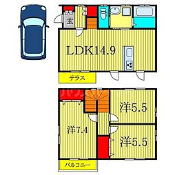 宿連寺戸建B棟 2階2LDKの間取り