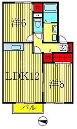 東武野田線 高柳駅 徒歩7分の賃貸アパート 2階2LDKの間取り