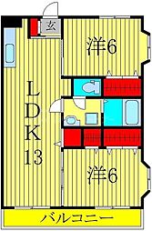 JR常磐線 柏駅 徒歩10分の賃貸マンション 2階2LDKの間取り