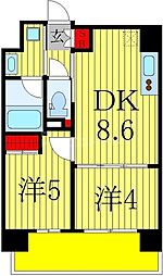 JR常磐線 柏駅 徒歩7分の賃貸マンション 6階2DKの間取り