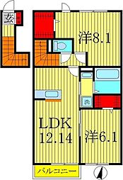 東武野田線 逆井駅 徒歩5分の賃貸アパート 2階2LDKの間取り