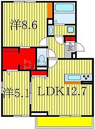JR武蔵野線 南流山駅 徒歩13分の賃貸アパート 3階2LDKの間取り