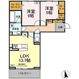 つくばエクスプレス 柏たなか駅 徒歩6分の賃貸マンション 3階2LDKの間取り