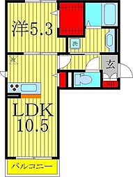 つくばエクスプレス 流山おおたかの森駅 徒歩11分の賃貸アパート 2階1LDKの間取り