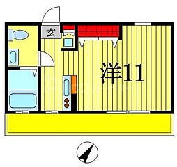 JR常磐線 北小金駅 徒歩5分の賃貸アパート 2階ワンルームの間取り