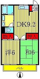 JR常磐線 北柏駅 徒歩13分の賃貸アパート 2階2DKの間取り