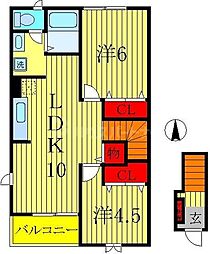 つくばエクスプレス 柏の葉キャンパス駅 徒歩22分の賃貸アパート 2階2LDKの間取り