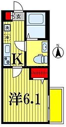 JR常磐線 北小金駅 徒歩9分の賃貸アパート 1階1Kの間取り