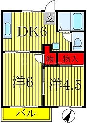 サン・メモリアル 2DKの間取図画像