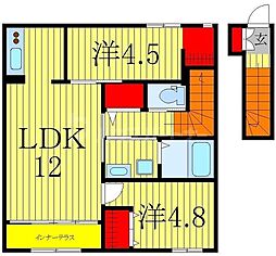 フロレゾン柏Floraison Kashiwa 2LDKの間取図画像