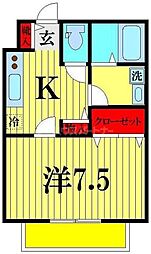 カーサドマーニ 1Kの間取図画像