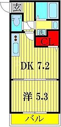 ドエルコート柏たなか 1DKの間取図画像