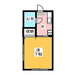 ドミール・アン・シャンテ 2階1Kの間取り