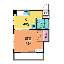 ラポート梓 2階1Kの間取り
