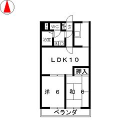 モンシャトー水橋 2階2LDKの間取り
