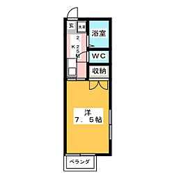 ドエルJSK 2階1Kの間取り