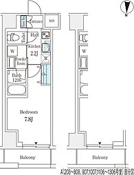 ラティエラ練馬 3階1Kの間取り