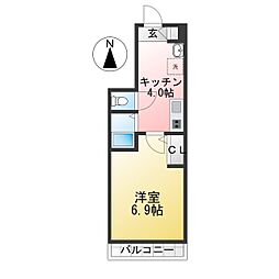 ハート美祐 1Kの間取図画像