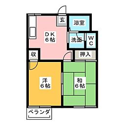 シティハイム桜台B棟 2DKの間取図画像