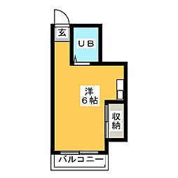 サンライズ中杉 ワンルームの間取図画像