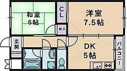 京阪本線 関目駅 徒歩4分の賃貸マンション 3階2DKの間取り