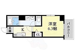Osaka Metro今里筋線 蒲生四丁目駅 徒歩8分の賃貸マンション 2階1Kの間取り