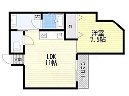 エムズ大宮 1LDKの間取図画像