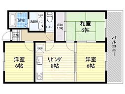 エスポアール太子橋 3DKの間取図画像