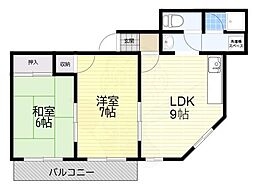 アフロディーテ友渕 2LDKの間取図画像