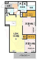 大阪市旭区赤川4丁目アパート 2LDKの間取図画像