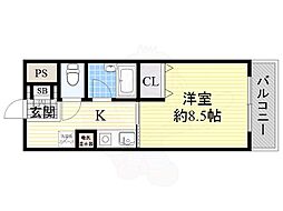 ギャレグラン太子橋 1Kの間取図画像