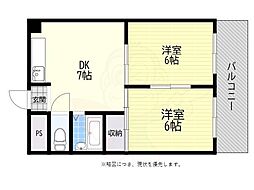 プチメゾン城北 2DKの間取図画像