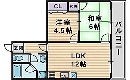 高殿マンション 2LDKの間取図画像
