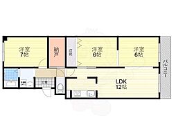 パストラルハイム豊中 2LDKの間取図画像