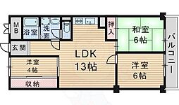 三ツ池台マンション 2SLDKの間取図画像