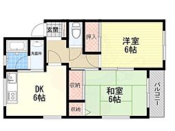 マンション城山 2DKの間取図画像