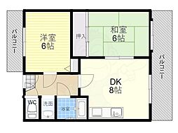 エアーセンターハイツ 2DKの間取図画像