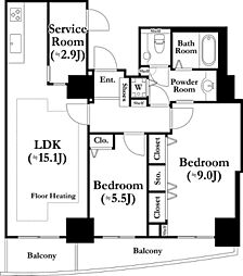 河田町ガーデン 9階2SLDKの間取り