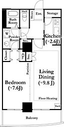 河田町ガーデン2 8階1LDKの間取り